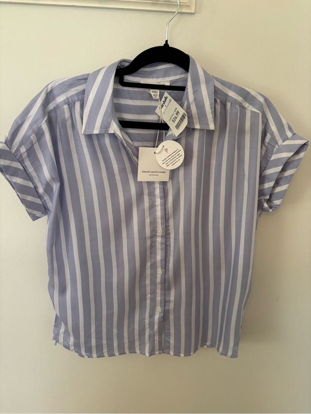 Women’sBlue and White Stripe Button-Up Shirt